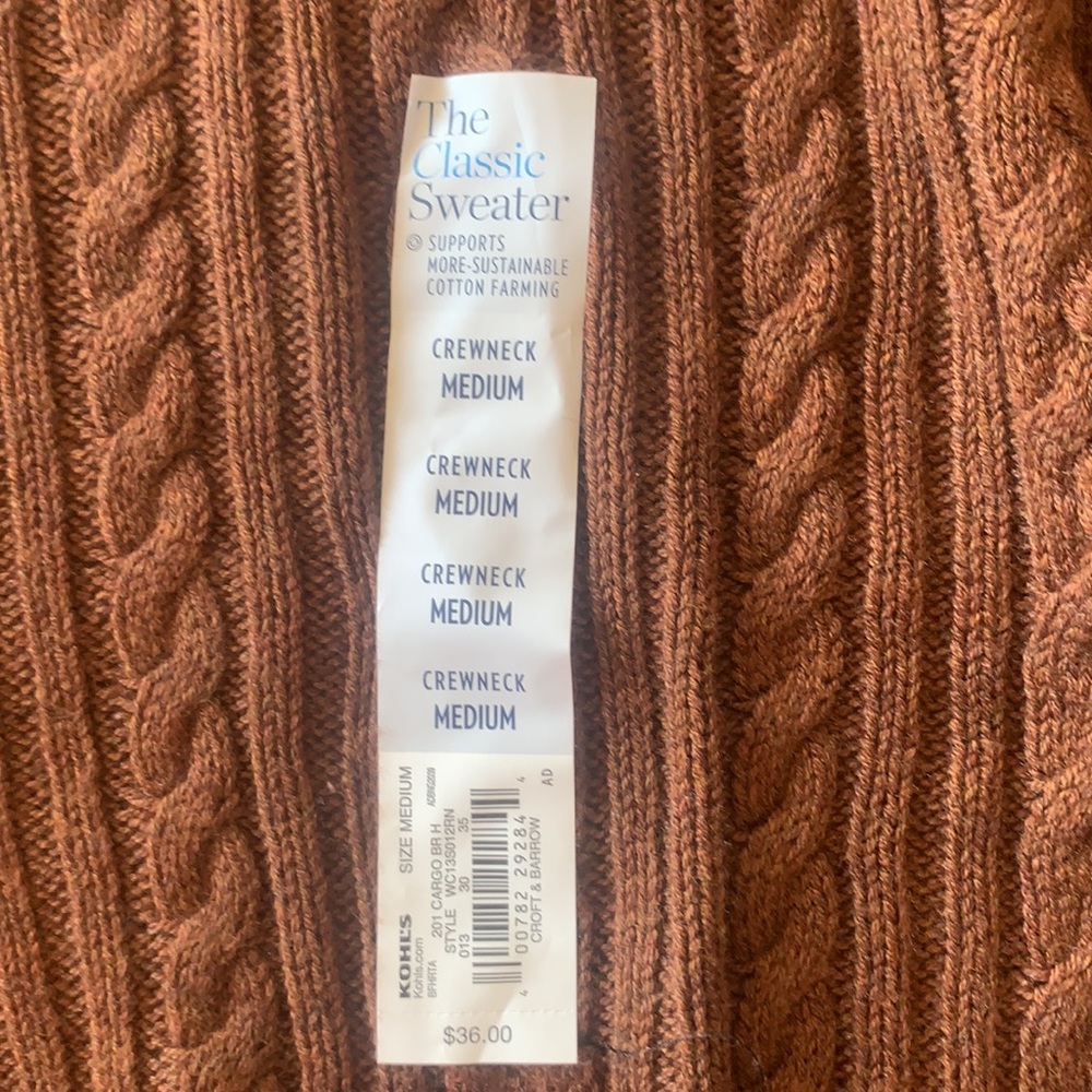 Croft and Barrow crew neck sweater.  Brown.  Size M.  NWT - Picture 4 of 4